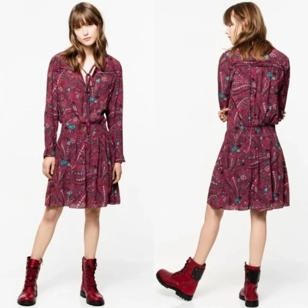 ZADIG & VOLTAIRE Psyche Remus Dress Red Floral Abstract Mini Women’s Size L - Picture 1 of 12